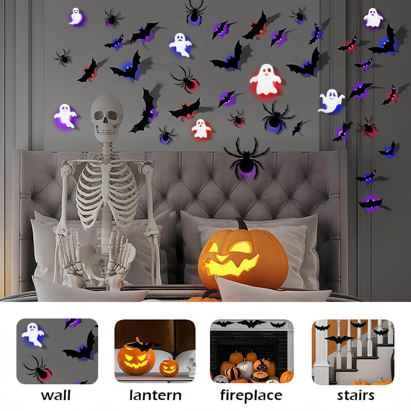 104PCS Halloween 3D Lighted Bats / Spider / Ghost Wall Decors – alternate product view 5