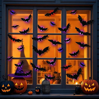 104PCS Halloween 3D Lighted Bats / Spider / Ghost Wall Decors – alternate product view 2