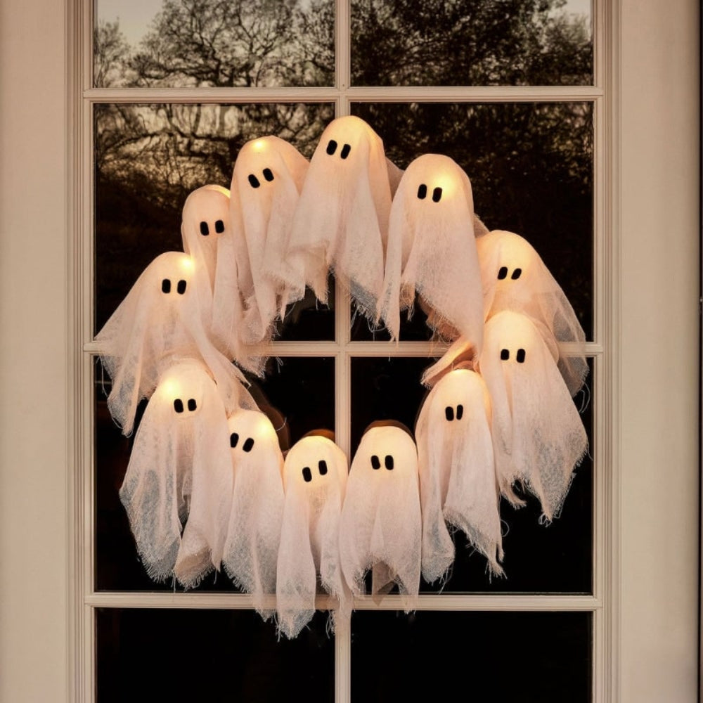 Halloween Decoration Ghost Wreath LED Lighted Design