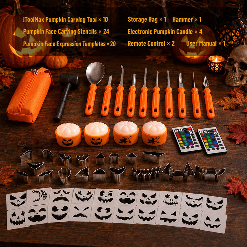 36 Pcs Pumpkin Carving Kit with 4 Candles Lights & 20 Pumpkin Stencils – alternate product view 9