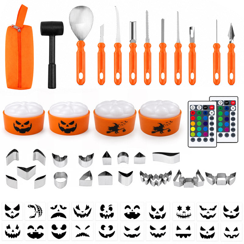 36 Pcs Pumpkin Carving Kit with 4 Candles Lights & 20 Pumpkin Stencils