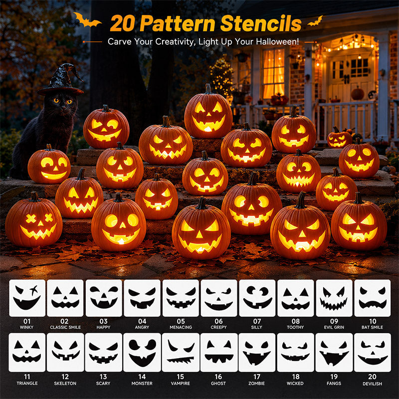 36 Pcs Pumpkin Carving Kit with 4 Candles Lights & 20 Pumpkin Stencils – alternate product view 3