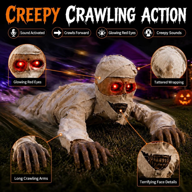 42-Inch Sound-Activated Crawling Mummy with Glowing Red Eyes, Halloween Decorations – alternate product view 5