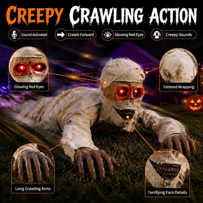 42-Inch Sound-Activated Crawling Mummy with Glowing Red Eyes, Halloween Decorations – alternate product view 5