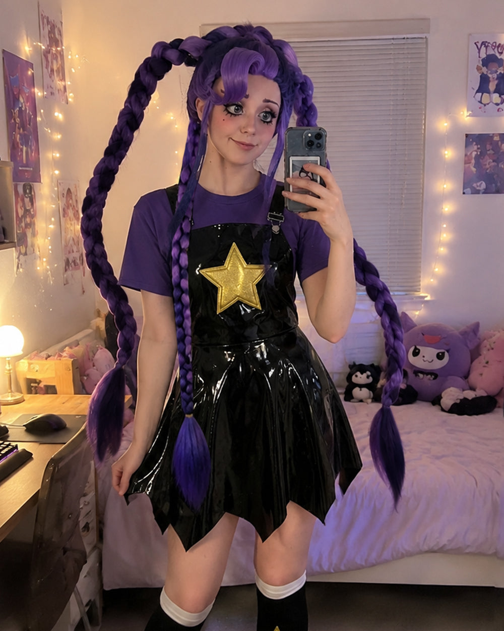 Adult Chapter 5 Lily Costume Purple Horror Game Doll PU Leather Dress T-shirt Matching Leg Sleeves and
