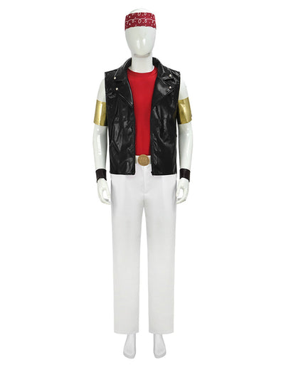 80s Retro Supervillain Costume Dancing Bad Boy Black Vest White Pants 8pcs Suit for Halloween Carnival – alternate product vi