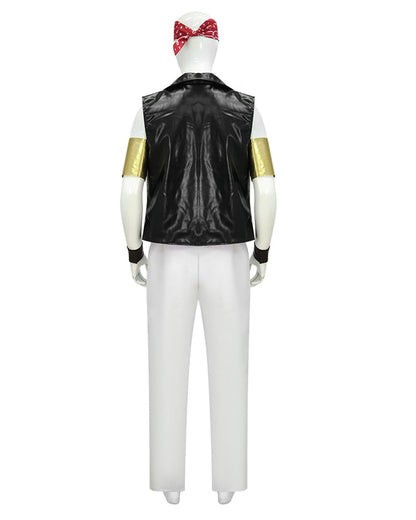 80s Retro Supervillain Costume Dancing Bad Boy Black Vest White Pants 8pcs Suit for Halloween Carnival – alternate product vi