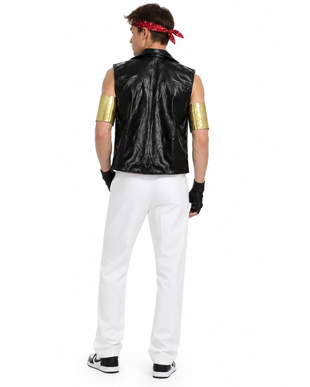80s Retro Supervillain Costume Dancing Bad Boy Black Vest White Pants 8pcs Suit for Halloween Carnival – alternate product vi