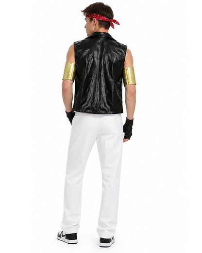 80s Retro Supervillain Costume Dancing Bad Boy Black Vest White Pants 8pcs Suit for Halloween Carnival – alternate product vi