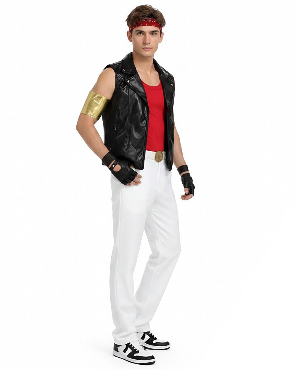 80s Retro Supervillain Costume Dancing Bad Boy Black Vest White Pants 8pcs Suit for Halloween Carnival – alternate product vi
