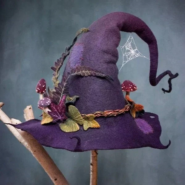 Handcrafted Merino Wool Pointed Costume Hat for Women Adults Halloween Party Cosplay Adjustable Headwear