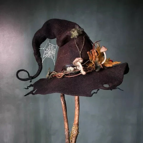 Handcrafted Merino Wool Pointed Costume Hat for Women Adults Halloween Party Cosplay Adjustable Headwear – alternate product 