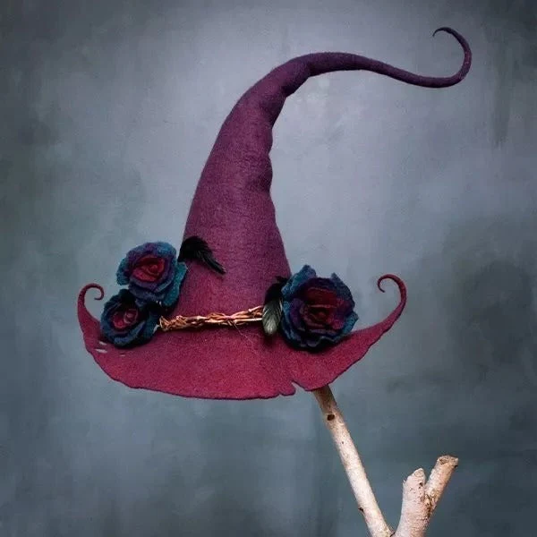 Handcrafted Merino Wool Pointed Costume Hat for Women Adults Halloween Party Cosplay Adjustable Headwear – alternate product 