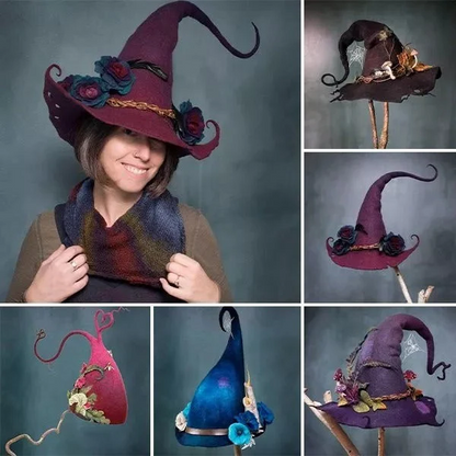 Handcrafted Merino Wool Pointed Costume Hat for Women Adults Halloween Party Cosplay Adjustable Headwear – alternate product 