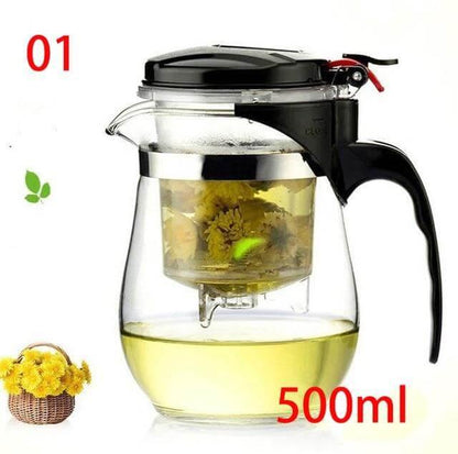 Heat-resistant glass teapot with stainless steel strainer – alternate product view 3