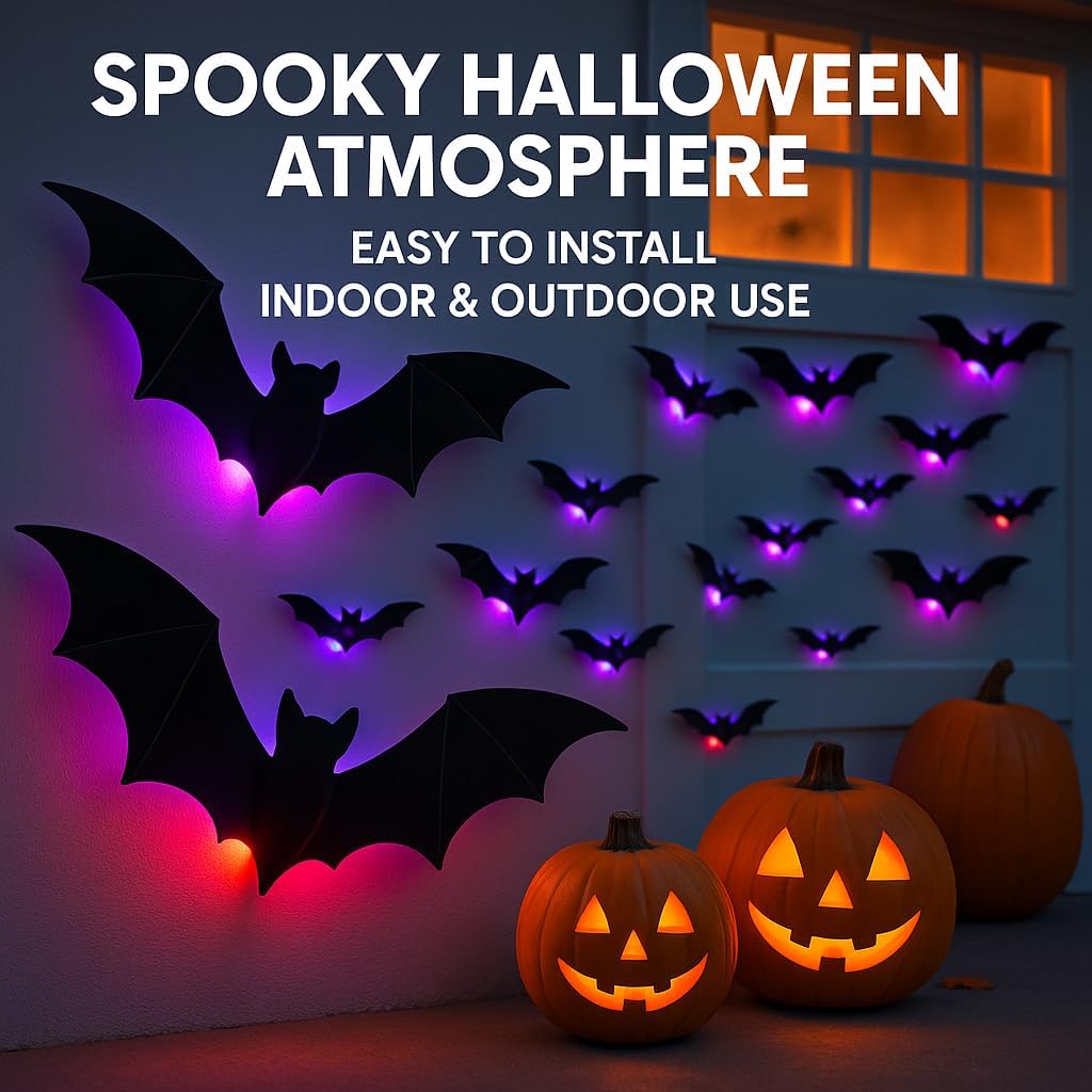 104PCS Halloween 3D Lighted Bats / Spider / Ghost Wall Decors – alternate product view 3