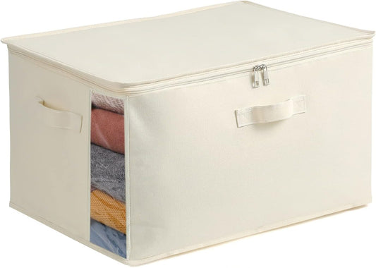 Canvas Clothes Storage Organizer Set - Double Zipper Bag with Handles and Viewing Window