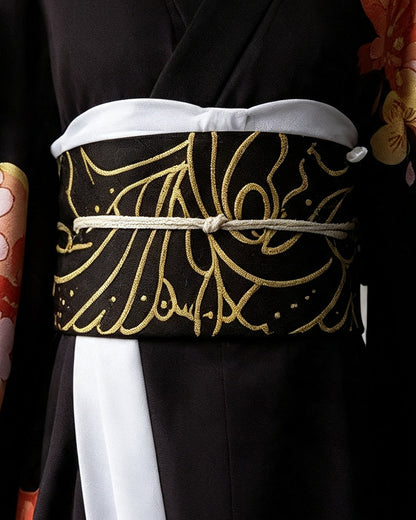 Female Demon King Costume Japanese Traditional Floral Black Kimono Set for Halloween Cosplay – alternate product view 9