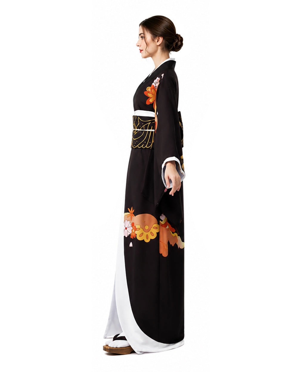 Female Demon King Costume Japanese Traditional Floral Black Kimono Set for Halloween Cosplay – alternate product view 3