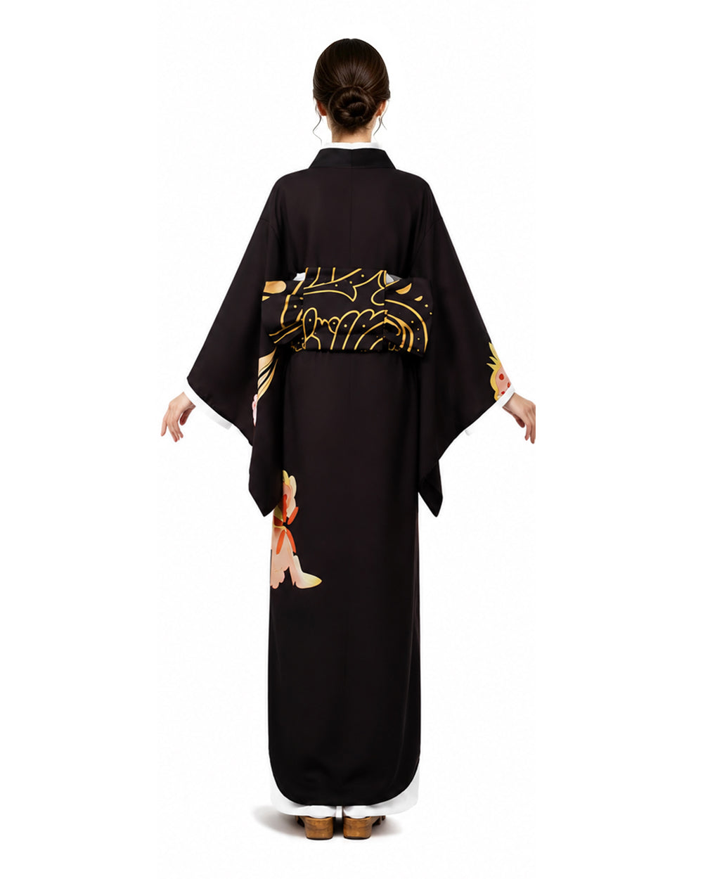 Female Demon King Costume Japanese Traditional Floral Black Kimono Set for Halloween Cosplay – alternate product view 4