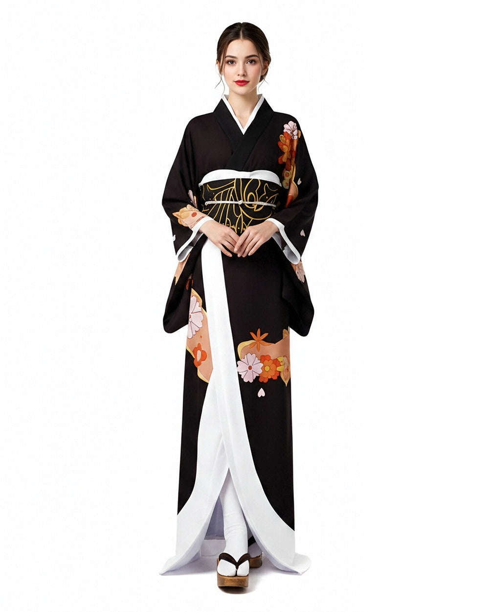 Female Demon King Costume Japanese Traditional Floral Black Kimono Set for Halloween Cosplay – alternate product view 2
