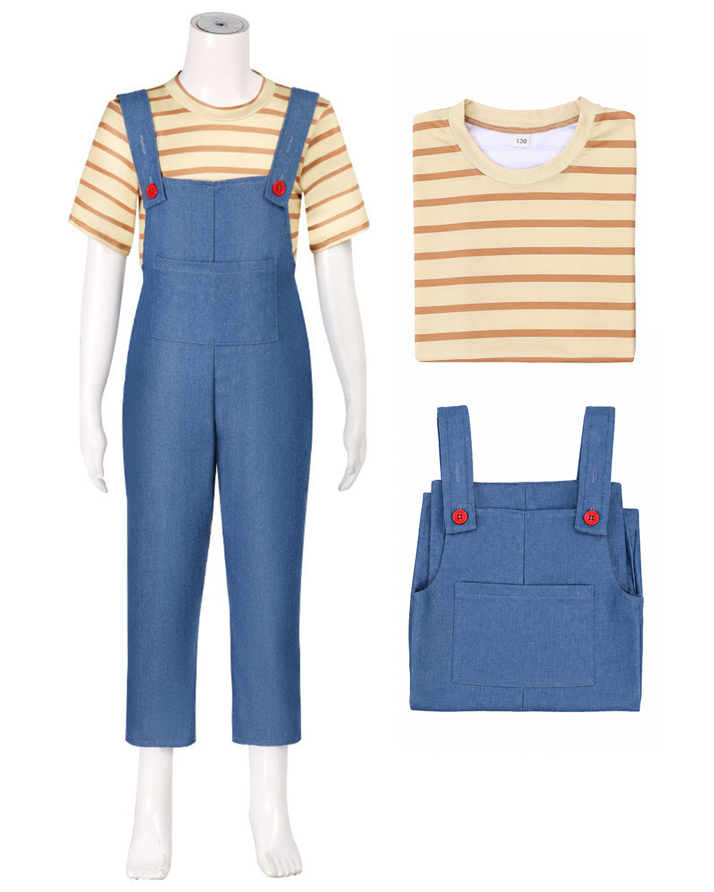 Women Striped Shirt and Denim Overalls Adult Animated Movie Youngest Sister Costume for Halloween – alternate product view 3