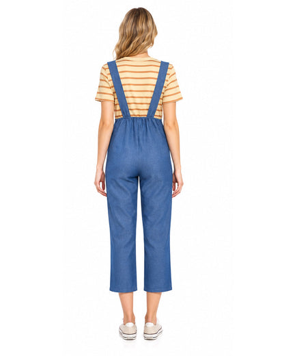 Women Striped Shirt and Denim Overalls Adult Animated Movie Youngest Sister Costume for Halloween – alternate product view 2